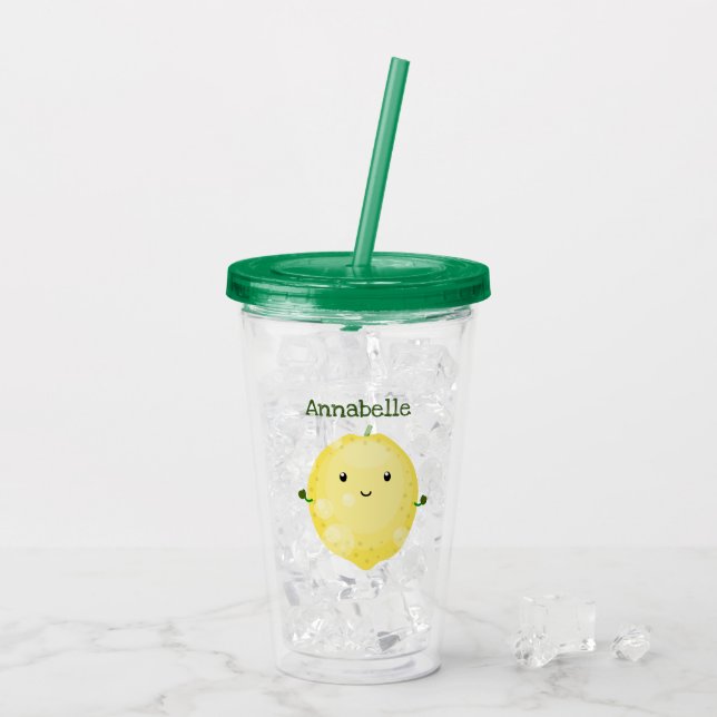 Vaso Acrílico Ilustracion de burbujas de personalizado de limón (Reverso (hielo))