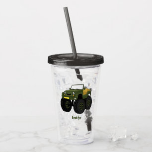 Vaso Acrílico Ilustración de camión monstruo verde de dibujos an