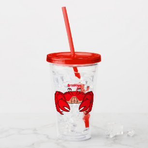 Vaso Acrílico Ilustracion de cangrejo rojo