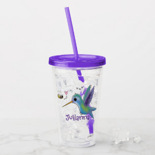 Vaso Acrílico Ilustracion de colibrí y personalizado de abejas