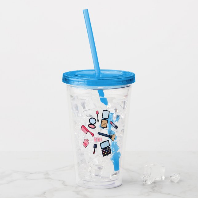 Vaso Acrílico Ilustracion de cosméticos/personalizados de maquil (Anverso (hielo))