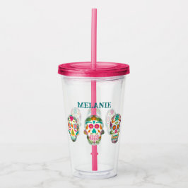 Vaso Acrílico Ilustracion de cráneo de azúcar personalizado