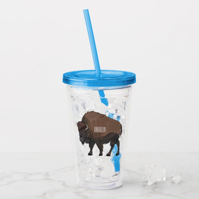 Vaso Acrílico Ilustración de dibujos animados de bisonte (Anverso (hielo))