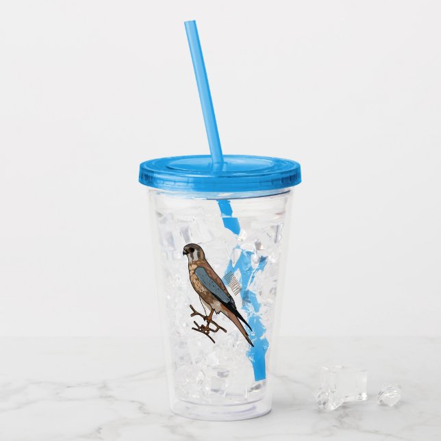 Vaso Acrílico Ilustración de dibujos animados de cernícalo ameri (Anverso (hielo))