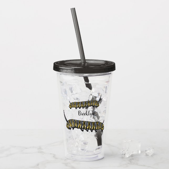Vaso Acrílico Ilustración de dibujos animados de oruga monarca  (Anverso (hielo))