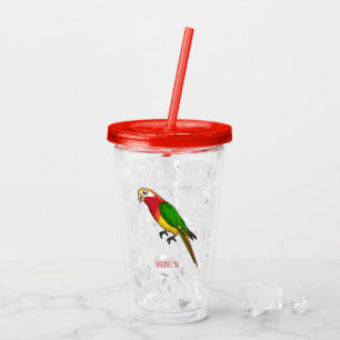 Vaso Acrílico Ilustración de dibujos animados de un loro feliz y