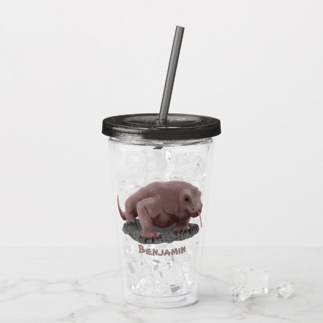 Vaso Acrílico Ilustracion de dragón Komodo personalizado (Reverso (hielo))