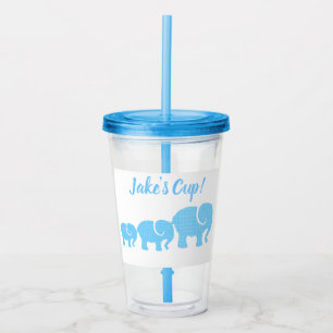 Vaso Acrílico Ilustración de elefantes azules con nombre persona