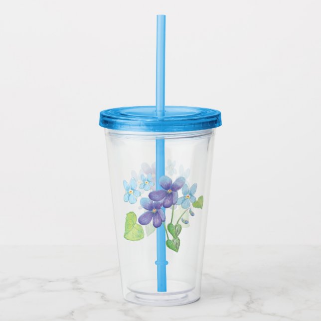 Vaso Acrílico Ilustracion de flores violetas silvestres (Anverso)