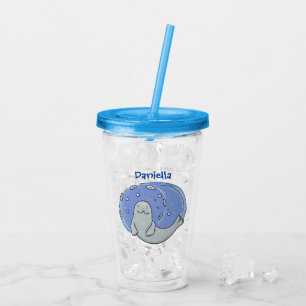 Vaso Acrílico Ilustracion de foca feliz y personalizado azul de
