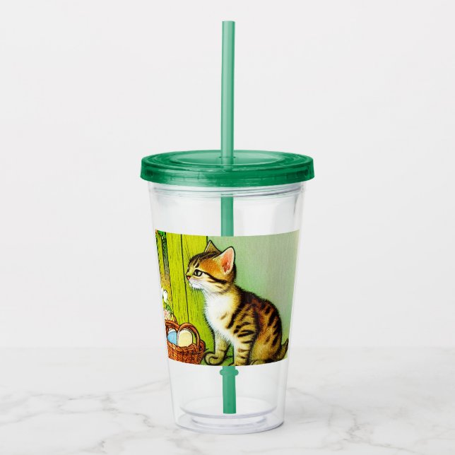 Vaso Acrílico Ilustracion de gato de tabby de época (Anverso)