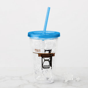 Vaso Acrílico Ilustracion de máquina de coser personalizado