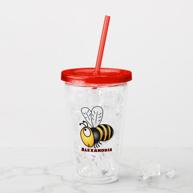 Vaso Acrílico Ilustracion de personalizado de abejas alegres (Reverso (hielo))