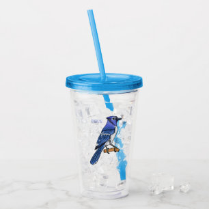 Vaso Acrílico Ilustracion de personalizado de ave azul jay