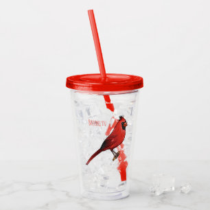 Vaso Acrílico Ilustracion de personalizado de aves cardinales de