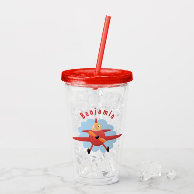 Vaso Acrílico Ilustracion de personalizado de avión rojo que vue (Reverso (hielo))