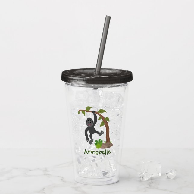 Vaso Acrílico Ilustracion de personalizado de bebé gorila feliz (Reverso (hielo))