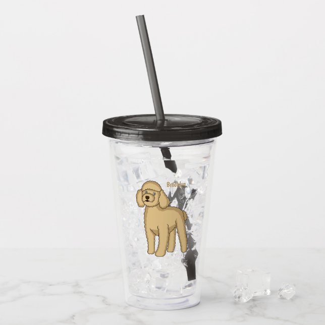 Vaso Acrílico Ilustracion de personalizado de caniche marrón fel (Anverso (hielo))