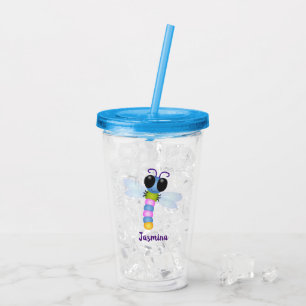 Vaso Acrílico Ilustracion de personalizado de libélula azul y ro