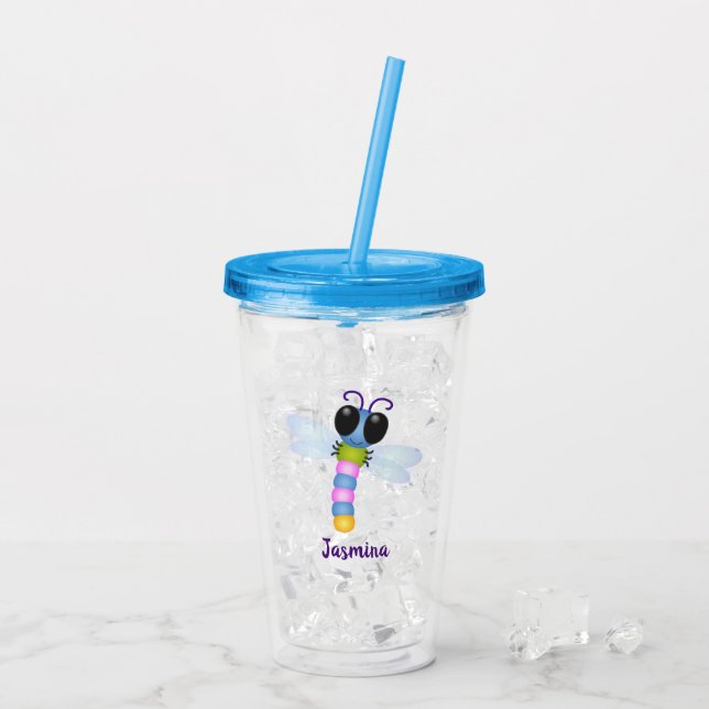 Vaso Acrílico Ilustracion de personalizado de libélula azul y ro (Reverso (hielo))