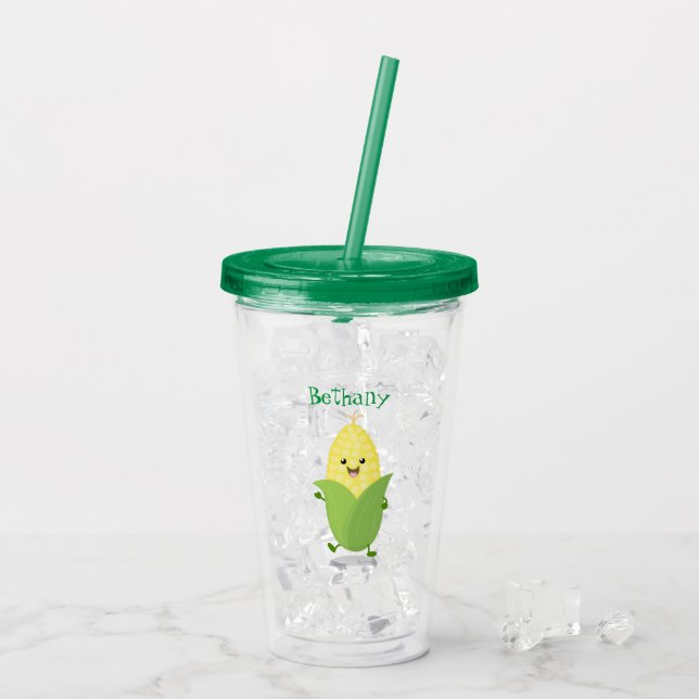 Vaso Acrílico Ilustracion de personalizado de maíz feliz (Reverso (hielo))