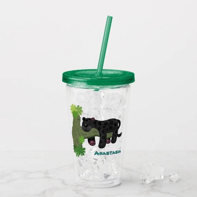Vaso Acrílico Ilustracion de personalizado de pantera negra de j (Reverso (hielo))