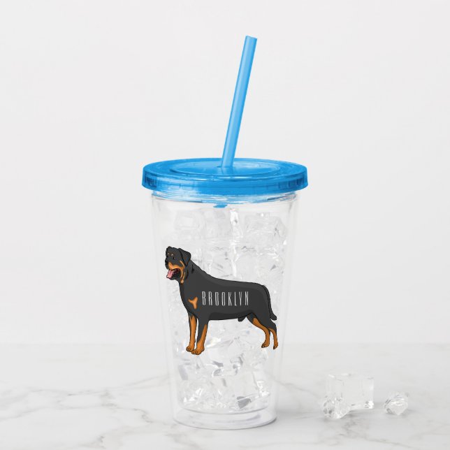 Vaso Acrílico Ilustracion de personalizado de perro de Rottweile (Reverso (hielo))