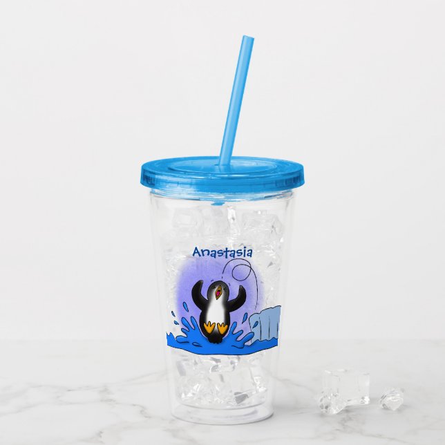 Vaso Acrílico Ilustracion de personalizado de pingüino puenteado (Reverso (hielo))