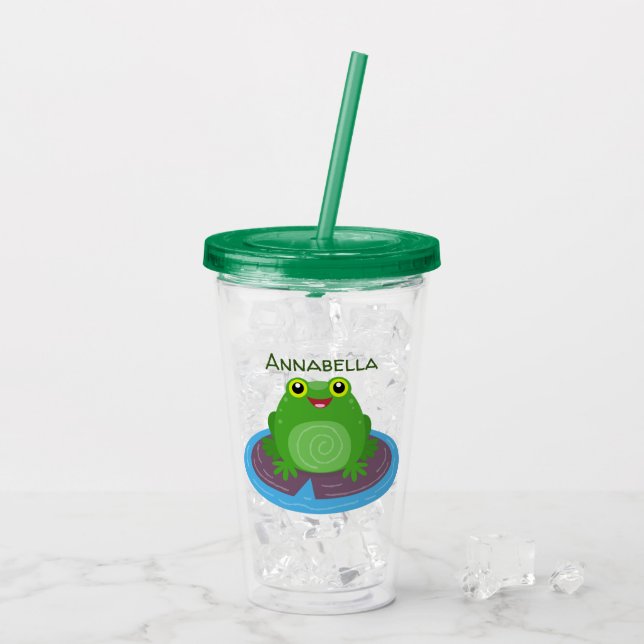 Vaso Acrílico Ilustracion de personalizado de rana verde alegre (Reverso (hielo))