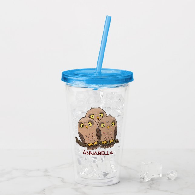 Vaso Acrílico Ilustracion de trío de búho lindo (Reverso (hielo))