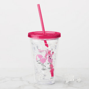 Vaso Acrílico Ilustracion de trío de flamingo rosado