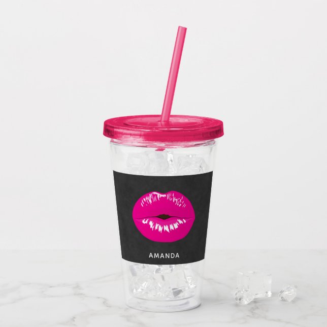 Vaso Acrílico Ilustracion glamoroso de los labios rosados calien (Reverso (hielo))