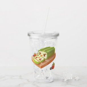 Vaso Acrílico Ilustracion Matcha Cake Roll