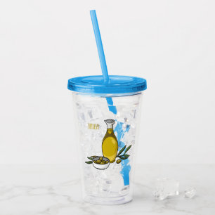 Vaso Acrílico Ilustracion personalizado de aceite de oliva