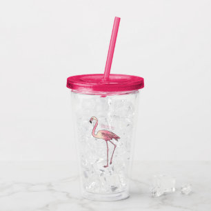 Vaso Acrílico Ilustracion personalizado de aves de Flamingo