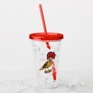 Vaso Acrílico Ilustracion personalizado de aves Royal flycatcher