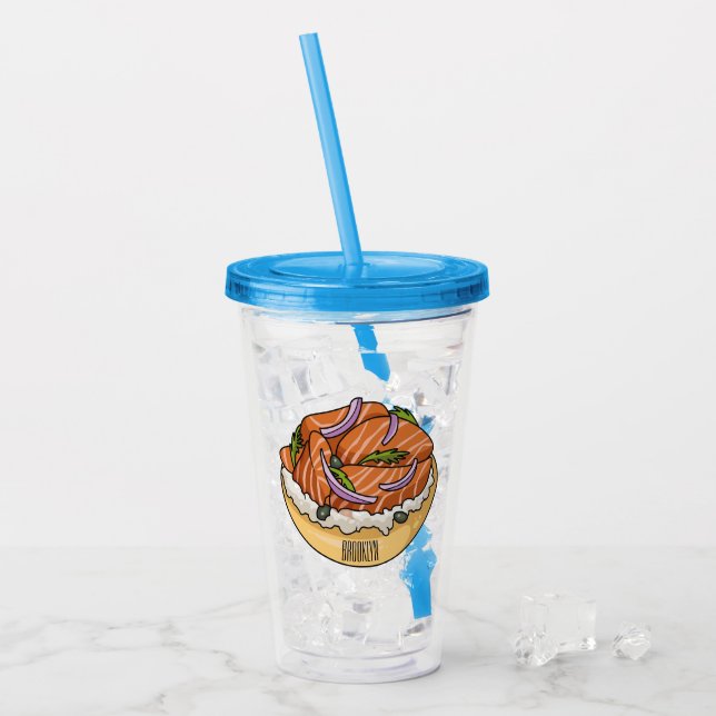 Vaso Acrílico Ilustracion personalizado de bagel de Salmon (Anverso (hielo))