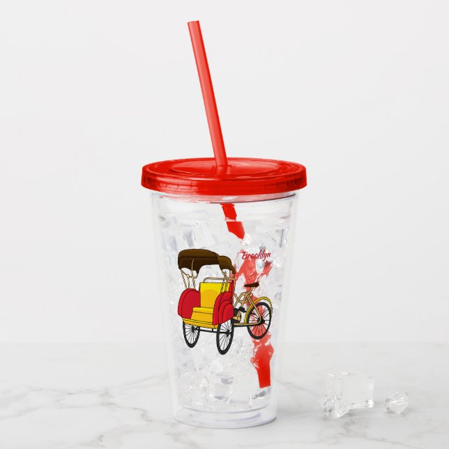 Vaso Acrílico Ilustracion personalizado de bicitaxi (Anverso (hielo))