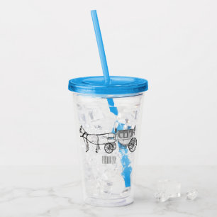 Vaso Acrílico ilustracion personalizado de caballos y carruajes 