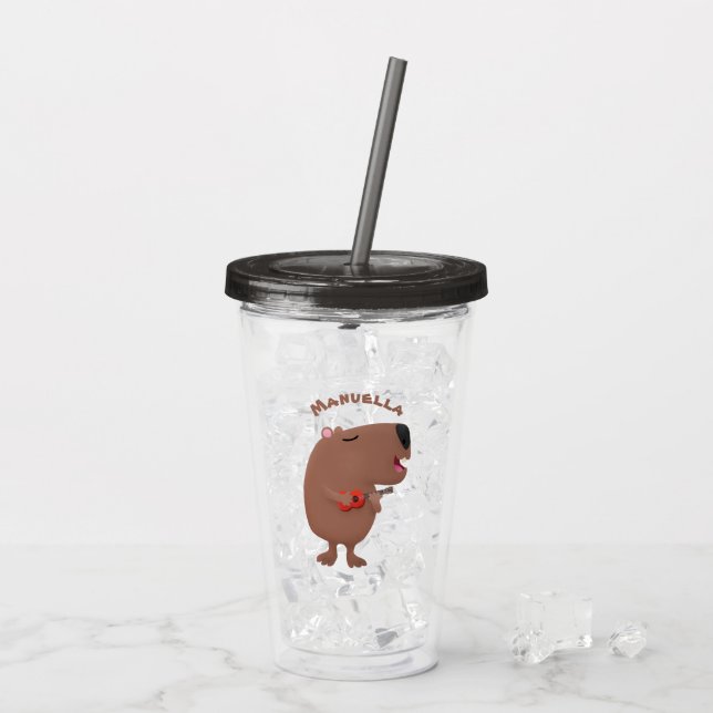 Vaso Acrílico Ilustracion personalizado de capybara ukulele cant (Reverso (hielo))