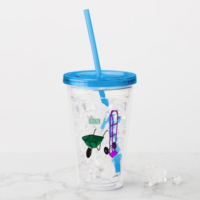 Vaso Acrílico Ilustracion personalizado de carretillas y carrito (Anverso (hielo))