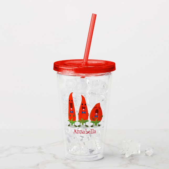 Vaso Acrílico Ilustracion personalizado de chiles cantantes (Reverso (hielo))