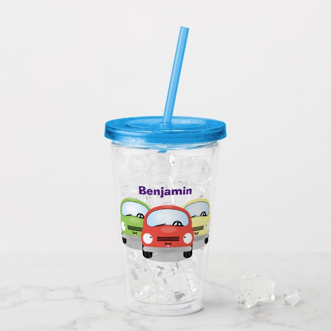Vaso Acrílico Ilustracion personalizado de coches Cute kawaii (Reverso (hielo))