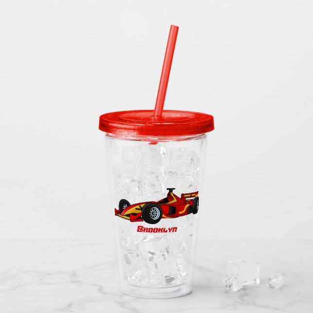 Vaso Acrílico Ilustracion personalizado de coches de carreras de (Reverso (hielo))