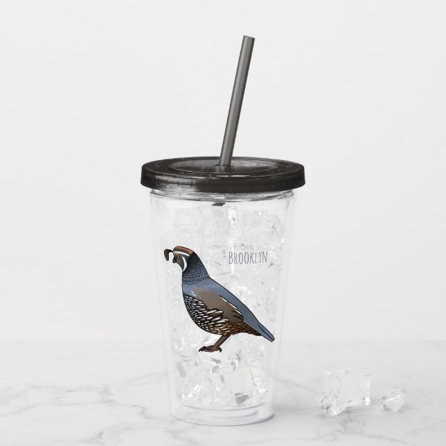 Vaso Acrílico Ilustracion personalizado de codorniz de Californi (Reverso (hielo))