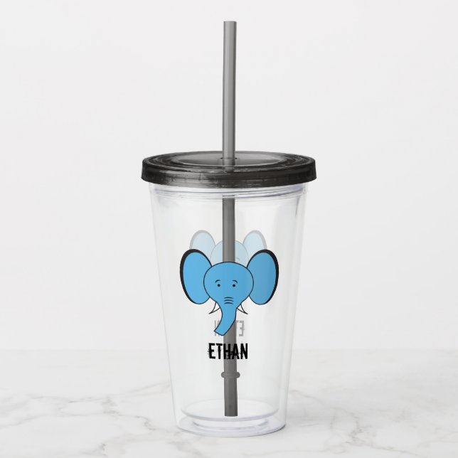 Vaso Acrílico Ilustracion personalizado de elefante Safari (Anverso)
