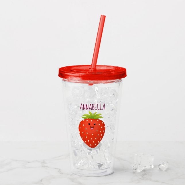 Vaso Acrílico Ilustracion personalizado de fresa cute kawaii (Reverso (hielo))