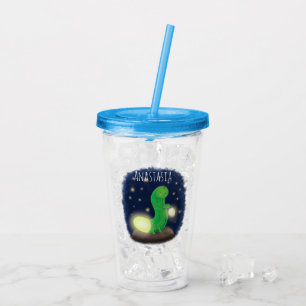 Vaso Acrílico Ilustracion personalizado de gusano de brillo verd