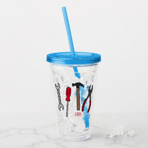 Vaso Acrílico Ilustracion personalizado de herramientas de carpi