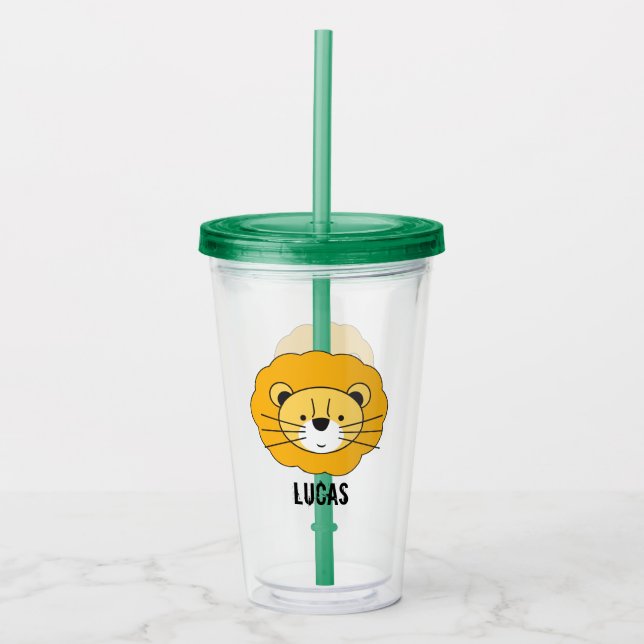 Vaso Acrílico Ilustracion personalizado de león de Safari (Anverso)